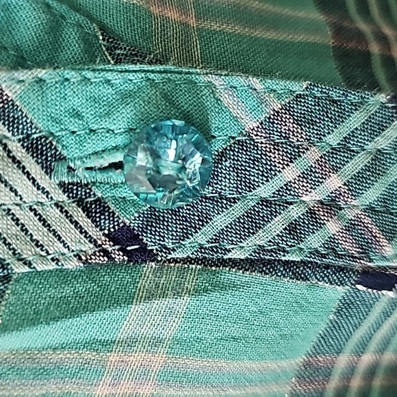 Western shirt, women's size 22/24. 2 pockets Jewel buttons. Tourqwise plaid. - Picture 3 of 8